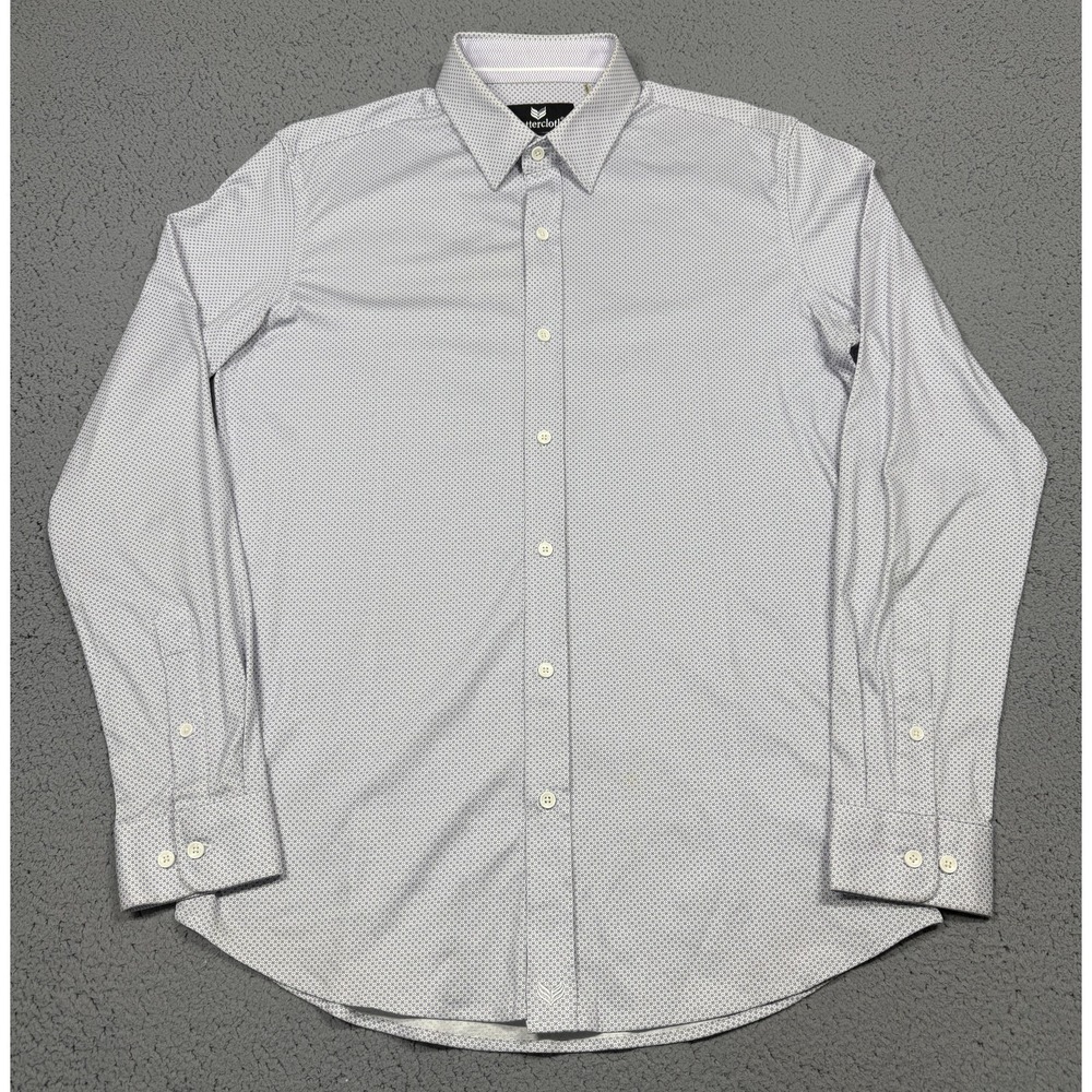 Buttercloth Dress Shirt Mens MT Blue Geometric Tall‎ Fit Button Front Cotton LS